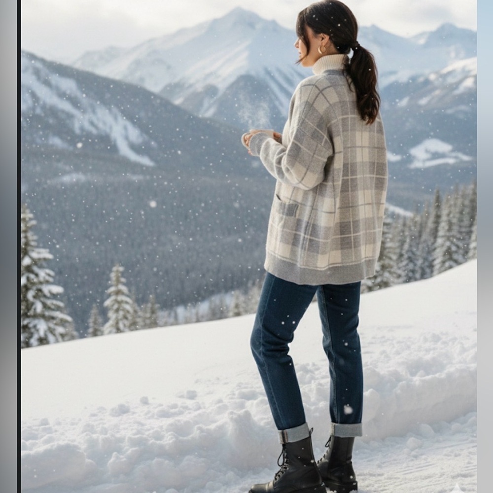 Luna Ivy Grey Oversized Plaid Grandpa Cardigan Sz. S/M